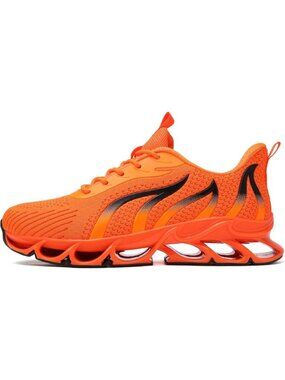 Women's Orange Mesh Sneakers Athletic Running Walking Shoes Lace-up